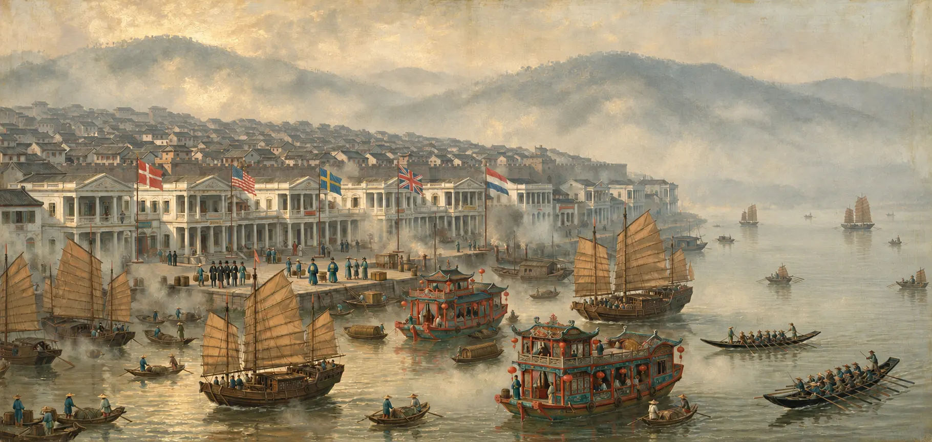 Peinture chinoise représentant le port de Canton